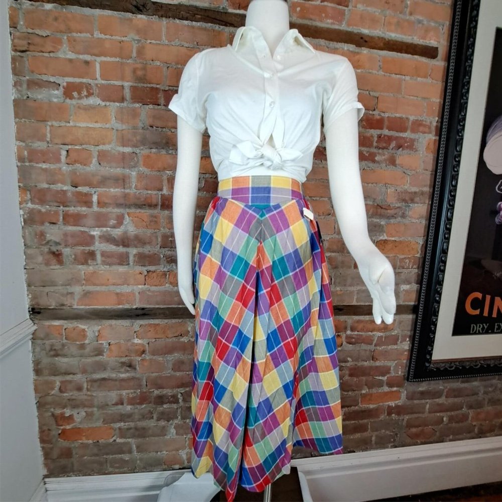 SOLDVTG Koret Skirt Multi Color Bright Print Midi Full Sweep Elastic Waist S 12